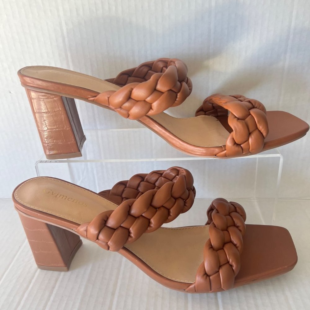 Braided Sandals Square Open Toe Backless Block Heel Sandals Size 11